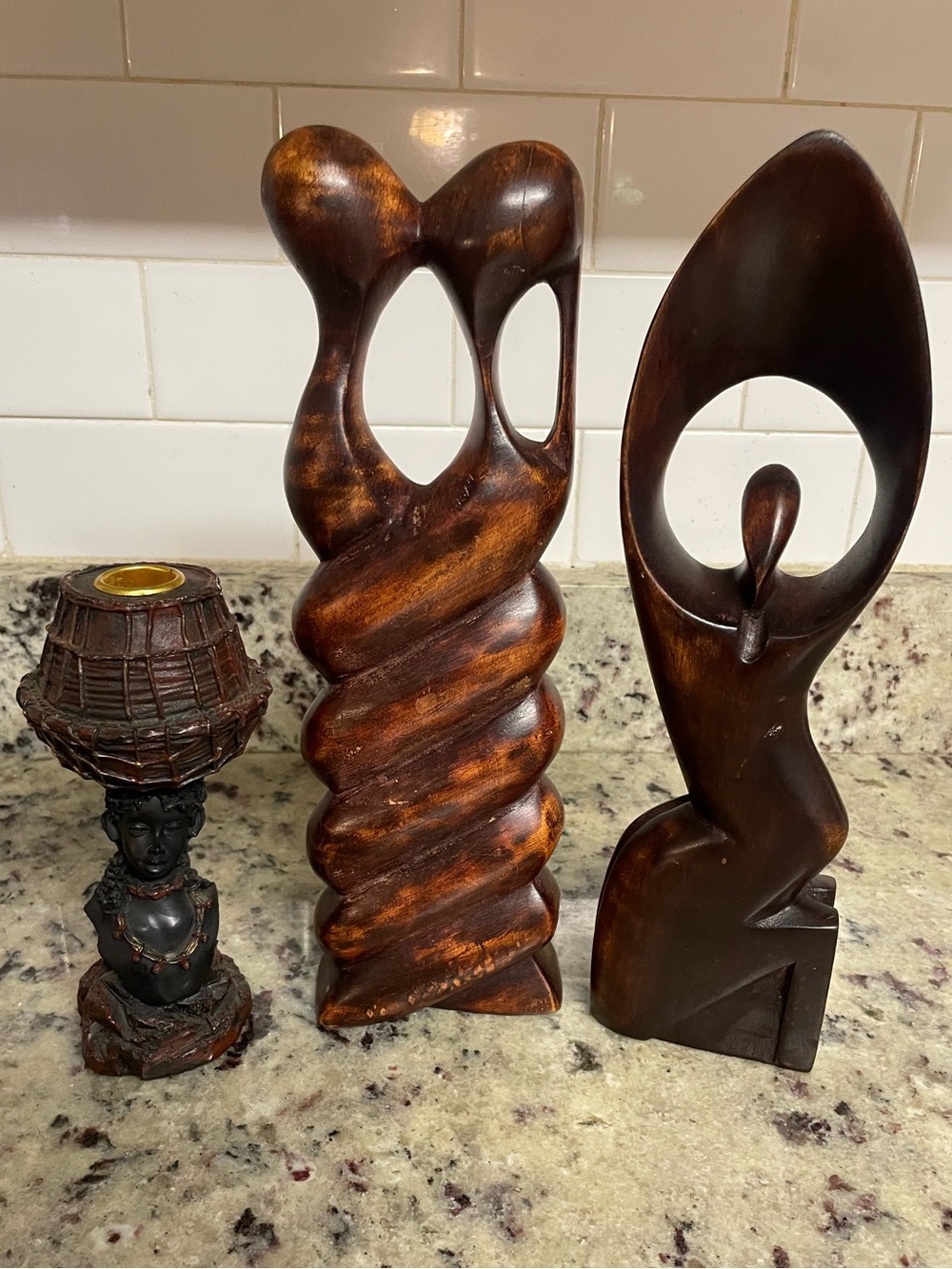 Carved wooden sculpture abstract art decor intertwining candle holder praise